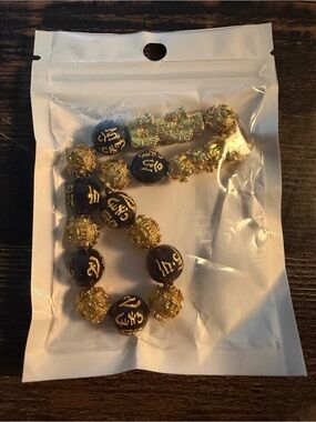 Black and Gold Beaded with 2  dragon  Charm Bracelet